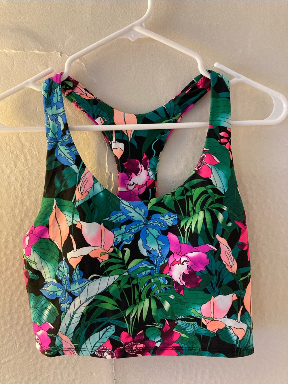 Body Glove Tropical Floral Racerback Swim Top in Green and Pink